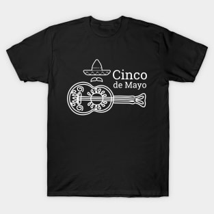 Cinco De Mayo Mexican Guitar Retro Print In White. T-Shirt